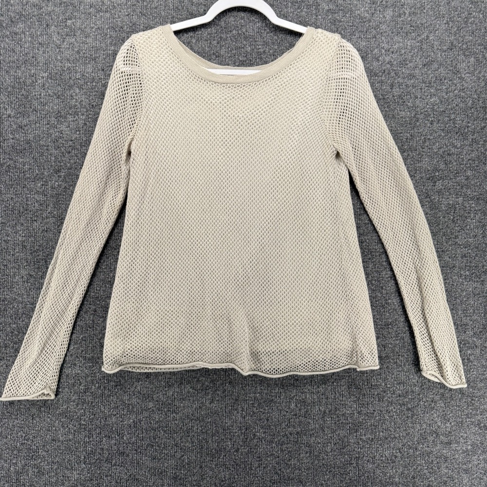 Sundance Sweater Womens S Gray Linen Cotton Crochet Pullover Preppy Classic Chic